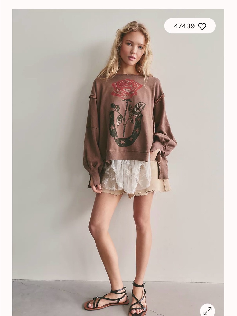 Free People Brown Rose Horseshoe Pullover